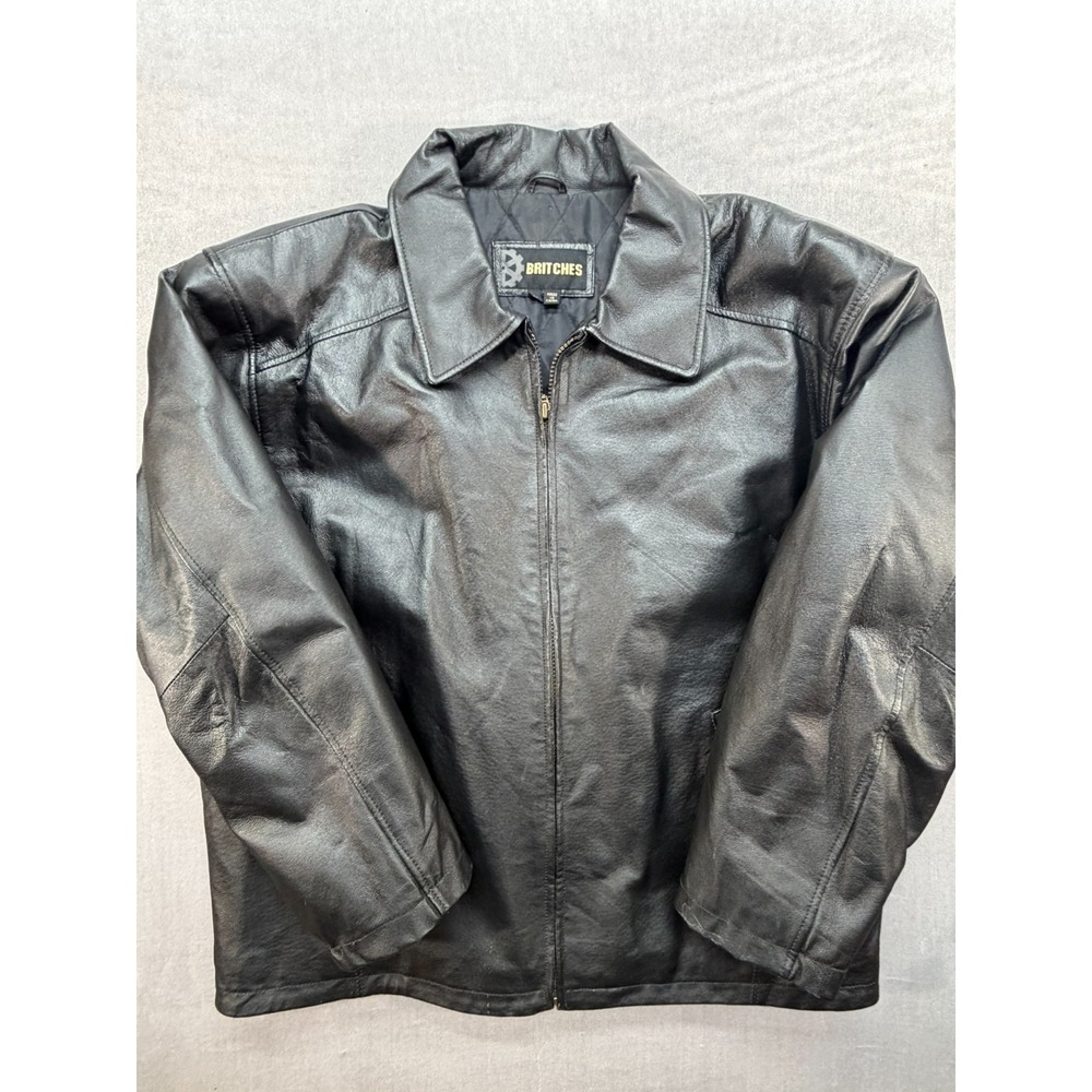 Britches Men Black Leather Jacket Size Large
